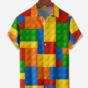 Lego Building Blocks Print Polyester Playful Summer Shirt