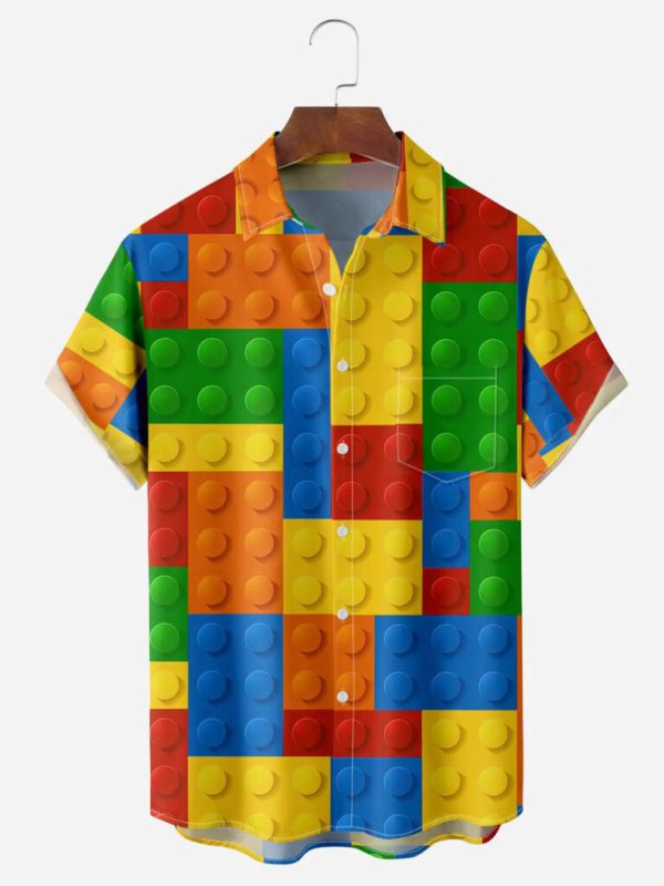 Lego Building Blocks Print Polyester Playful Summer Shirt