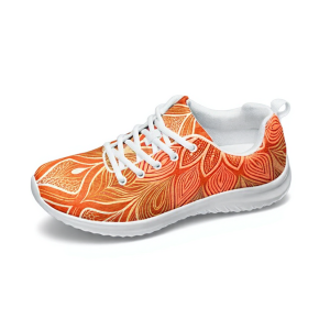 Orange Leaf Pattern Sneakers – Lightweight Casual Lace-Up Shoes