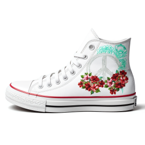 Floral Peace High-Top Canvas Sneakers – Custom Artistic Blossom Design for Everyday Style