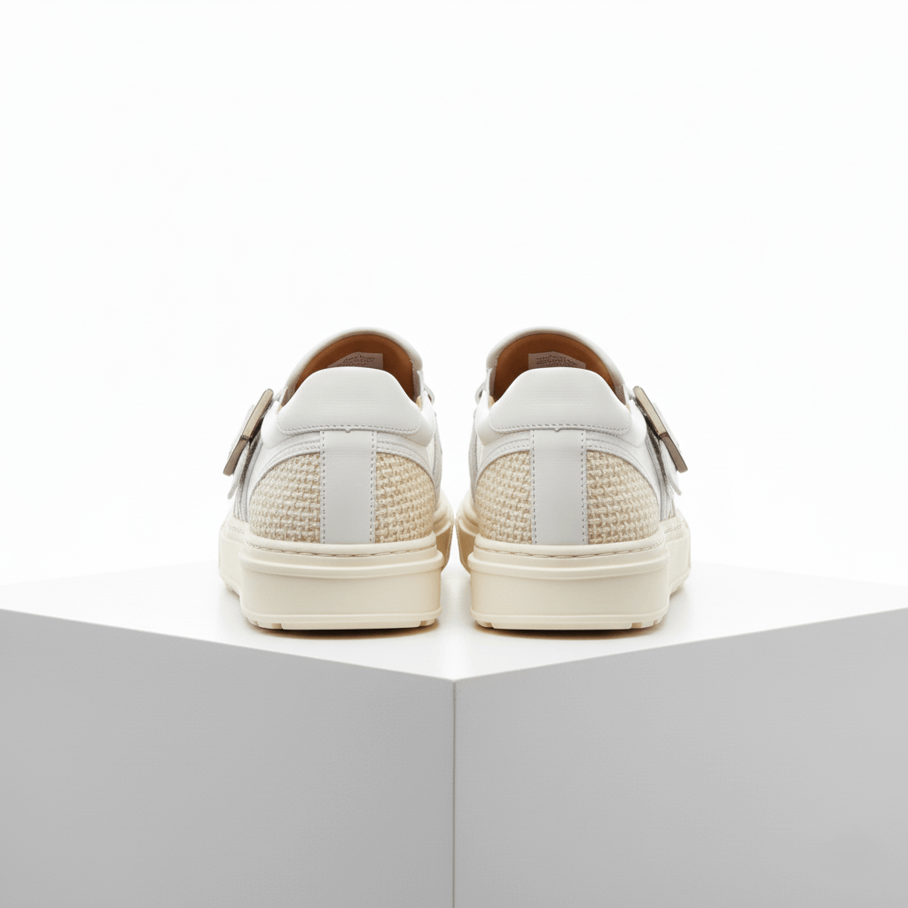 Lattice Woven Buckle Loafers – Ivory Beige - Image 4