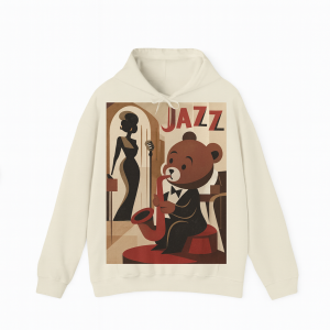 Vintage Jazz Bear Hoodie  – Retro Music Art Graphic Sweatshirt