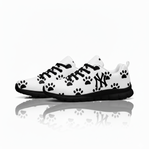Paw Print Sneakers  – White Lace-Up Casual Shoes with Black Paw Pattern