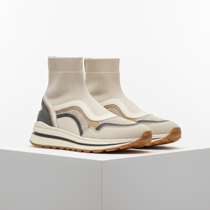 Urban Trek Knit Sock Sneakers – Multi-Tone Beige & Grey