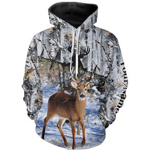 Deer Hunting Winter Snow Camo Custom Name Shirts for Men Personalized Deer Hunting Gifts Hoodie ND