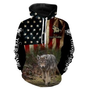Coyote Hunting American Flag Hoodie