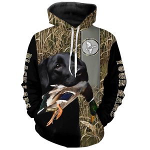 Black Labrador Duck Hunting with Dog Waterfowl Camo Hoodie